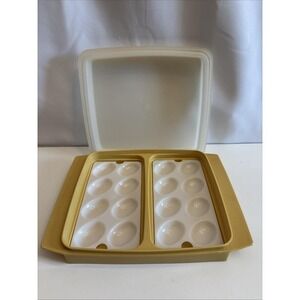 Vintage 1970's Tupperware Deviled Egg Keeper/Carrier With Trays Gold/Yellow